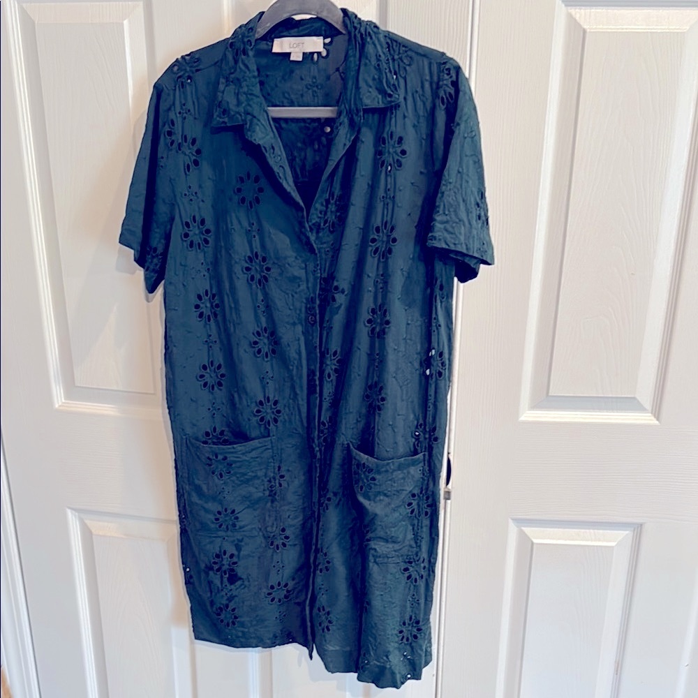 LOFT Dark Green Floral Dress